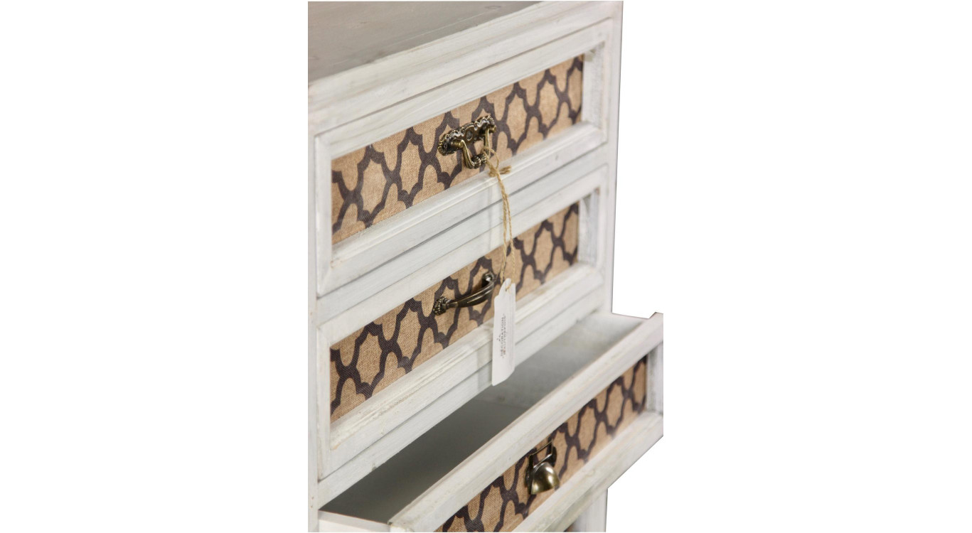 Meuble Semainier Chiffonnier Grainetier Bois Cerusé Blanc 7 Tiroirs 64x32.5x112.5cm
