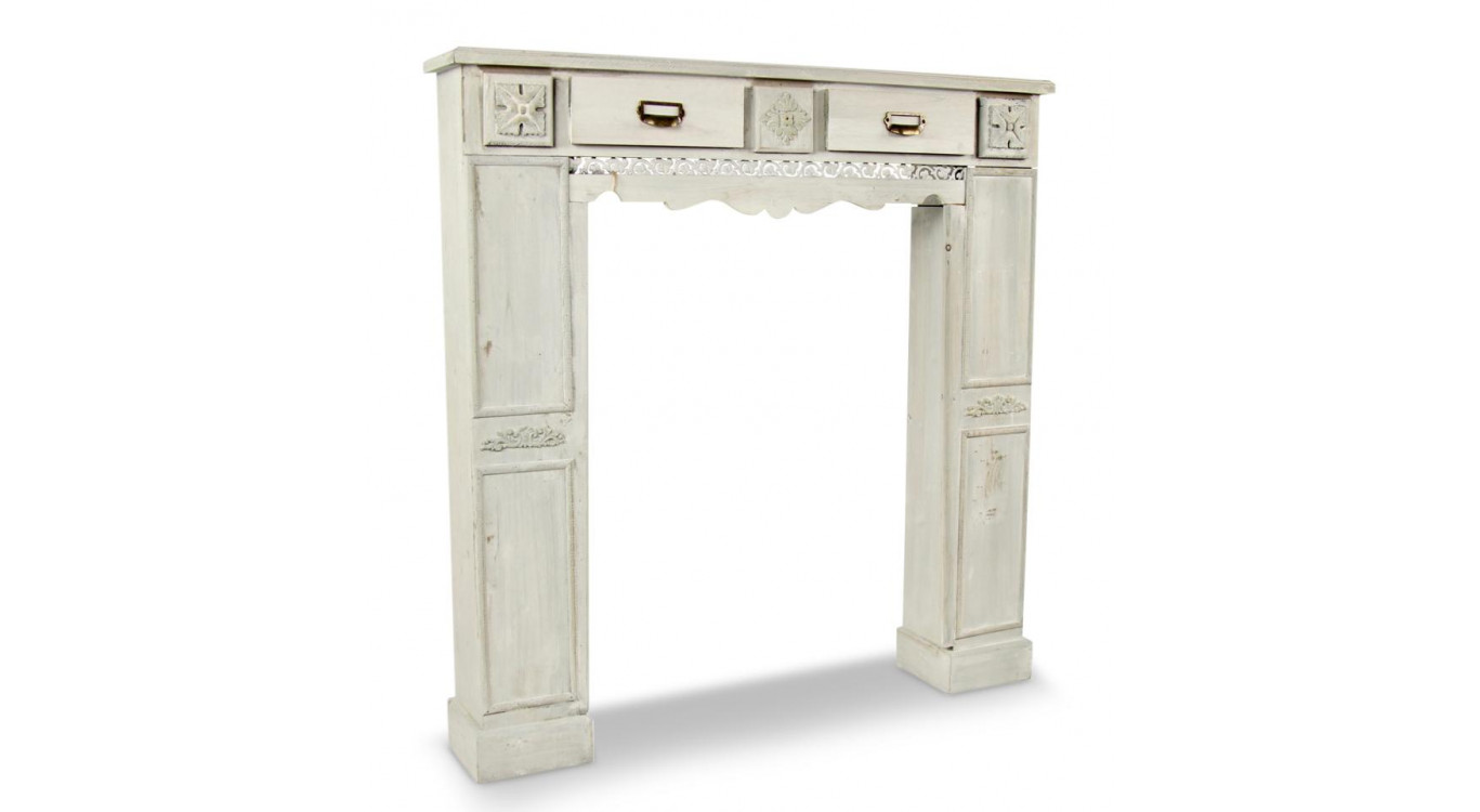 Encadrement Manteau Cheminée 2 Tiroirs Bois Cerusé Blanc 108.5x20.5x111.5cm