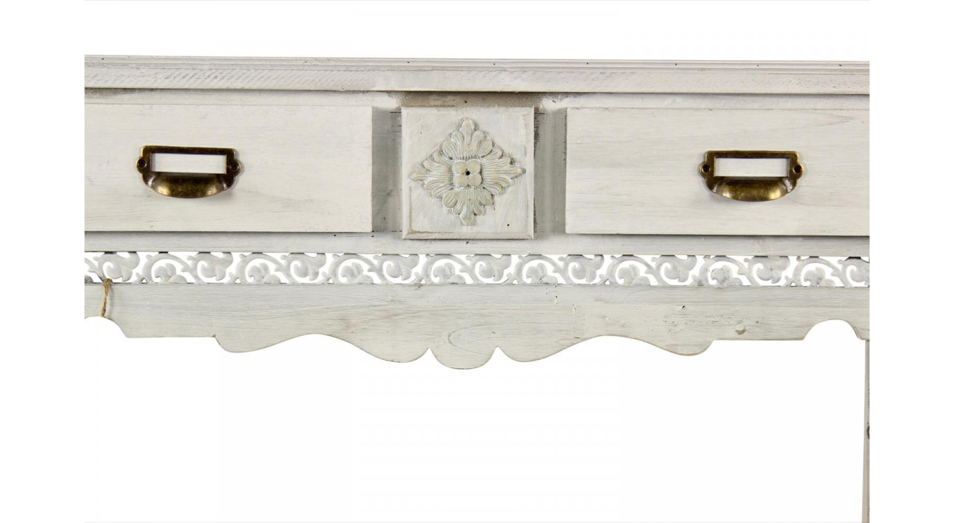 Encadrement Manteau Cheminée 2 Tiroirs Bois Cerusé Blanc 108.5x20.5x111.5cm