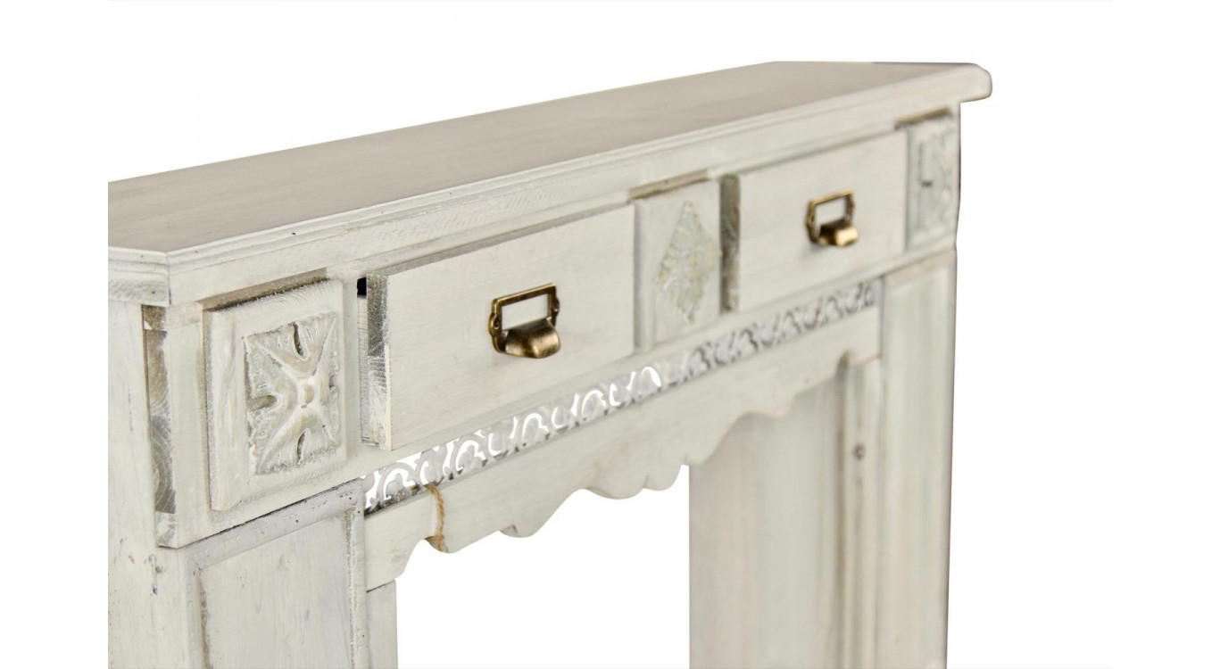Encadrement Manteau Cheminée 2 Tiroirs Bois Cerusé Blanc 108.5x20.5x111.5cm