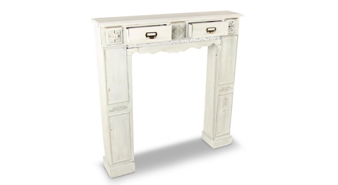 Encadrement Manteau Cheminée 2 Tiroirs Bois Cerusé Blanc 108.5x20.5x111.5cm