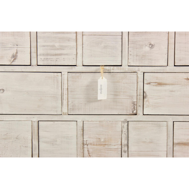 Meuble Semainier Chiffonnier Grainetier Bois 16 Tiroirs Cerusé Blanc Nu 96x35x92cm