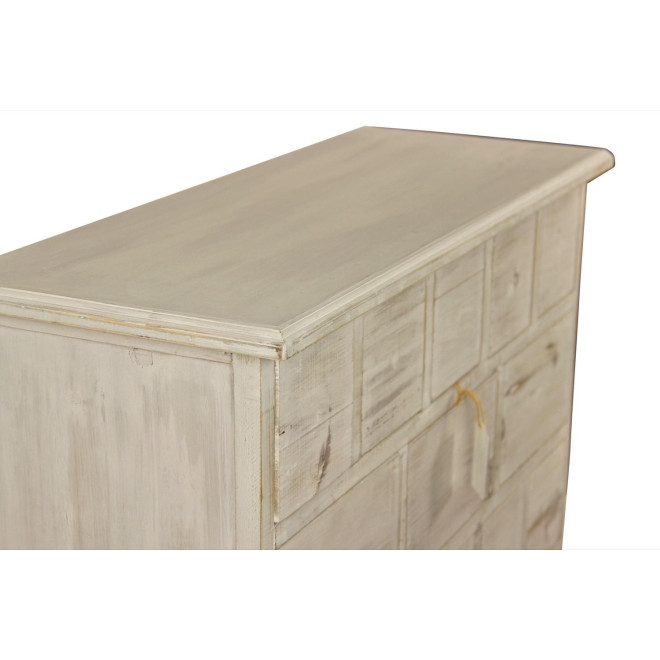 Meuble Semainier Chiffonnier Grainetier Bois 16 Tiroirs Cerusé Blanc Nu 96x35x92cm