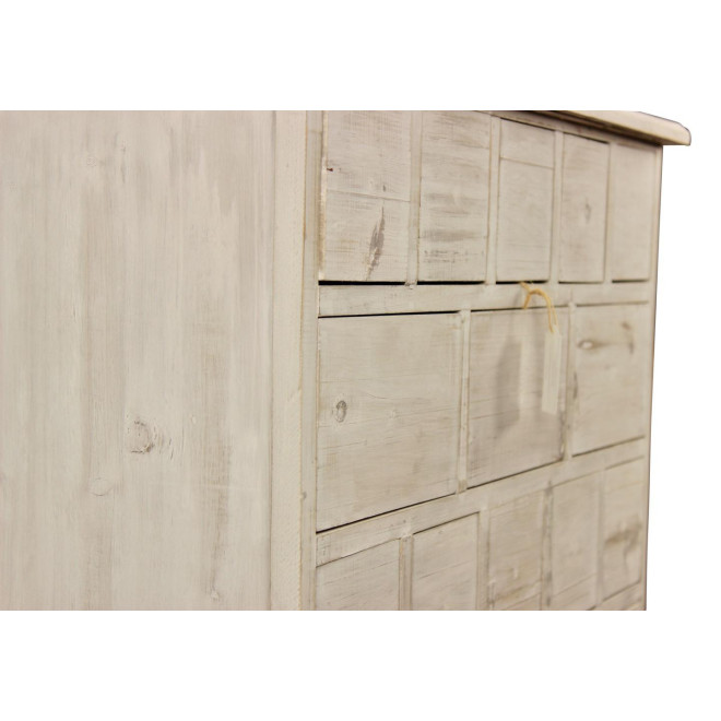 Meuble Semainier Chiffonnier Grainetier Bois 16 Tiroirs Cerusé Blanc Nu 96x35x92cm