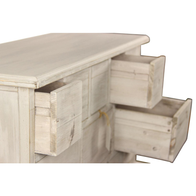 Meuble Semainier Chiffonnier Grainetier Bois 16 Tiroirs Cerusé Blanc Nu 96x35x92cm