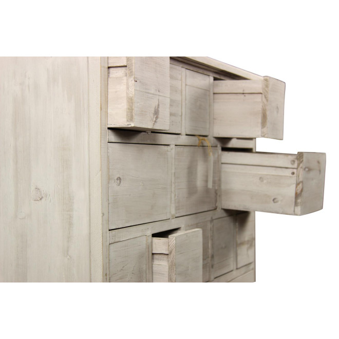 Meuble Semainier Chiffonnier Grainetier Bois 16 Tiroirs Cerusé Blanc Nu 96x35x92cm