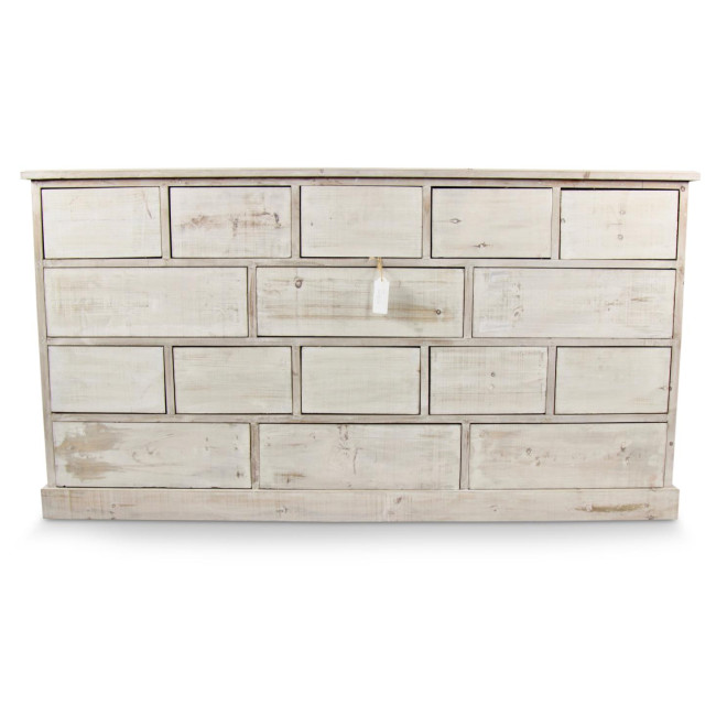Wochenschrank Chiffonnier Grainetier Bois 16 Schubladen Cerusé Blanc Nu 170x35x92cm