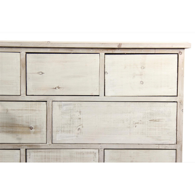 Meuble Semainier Chiffonnier Grainetier Bois 16 Tiroirs Cerusé Blanc Nu 170x35x92cm