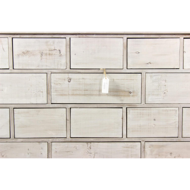 Wochenschrank Chiffonnier Grainetier Bois 16 Schubladen Cerusé Blanc Nu 170x35x92cm