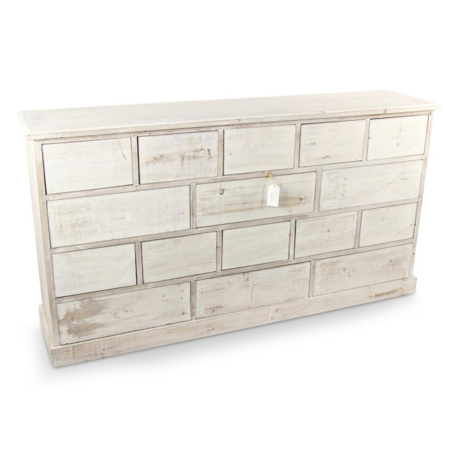 Wochenschrank Chiffonnier Grainetier Bois 16 Schubladen Cerusé Blanc Nu 170x35x92cm