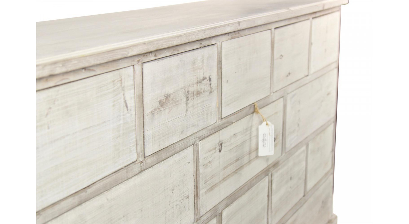 Wochenschrank Chiffonnier Grainetier Bois 16 Schubladen Cerusé Blanc Nu 170x35x92cm