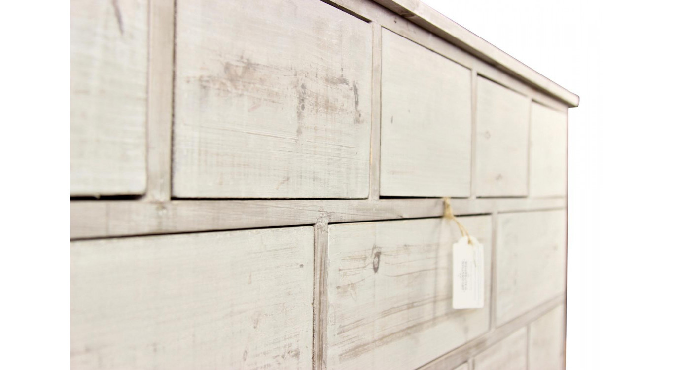 Wochenschrank Chiffonnier Grainetier Bois 16 Schubladen Cerusé Blanc Nu 170x35x92cm