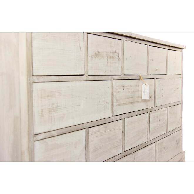 Wochenschrank Chiffonnier Grainetier Bois 16 Schubladen Cerusé Blanc Nu 170x35x92cm