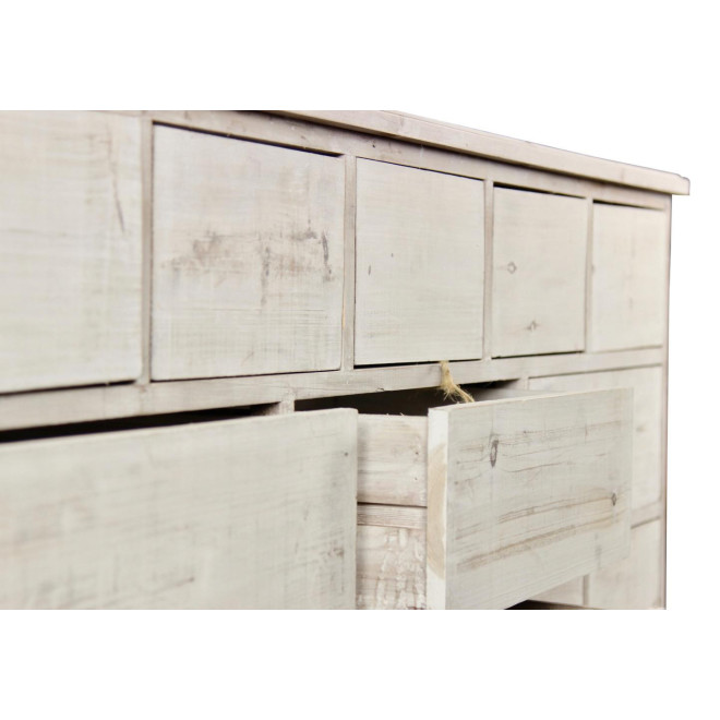 Wochenschrank Chiffonnier Grainetier Bois 16 Schubladen Cerusé Blanc Nu 170x35x92cm