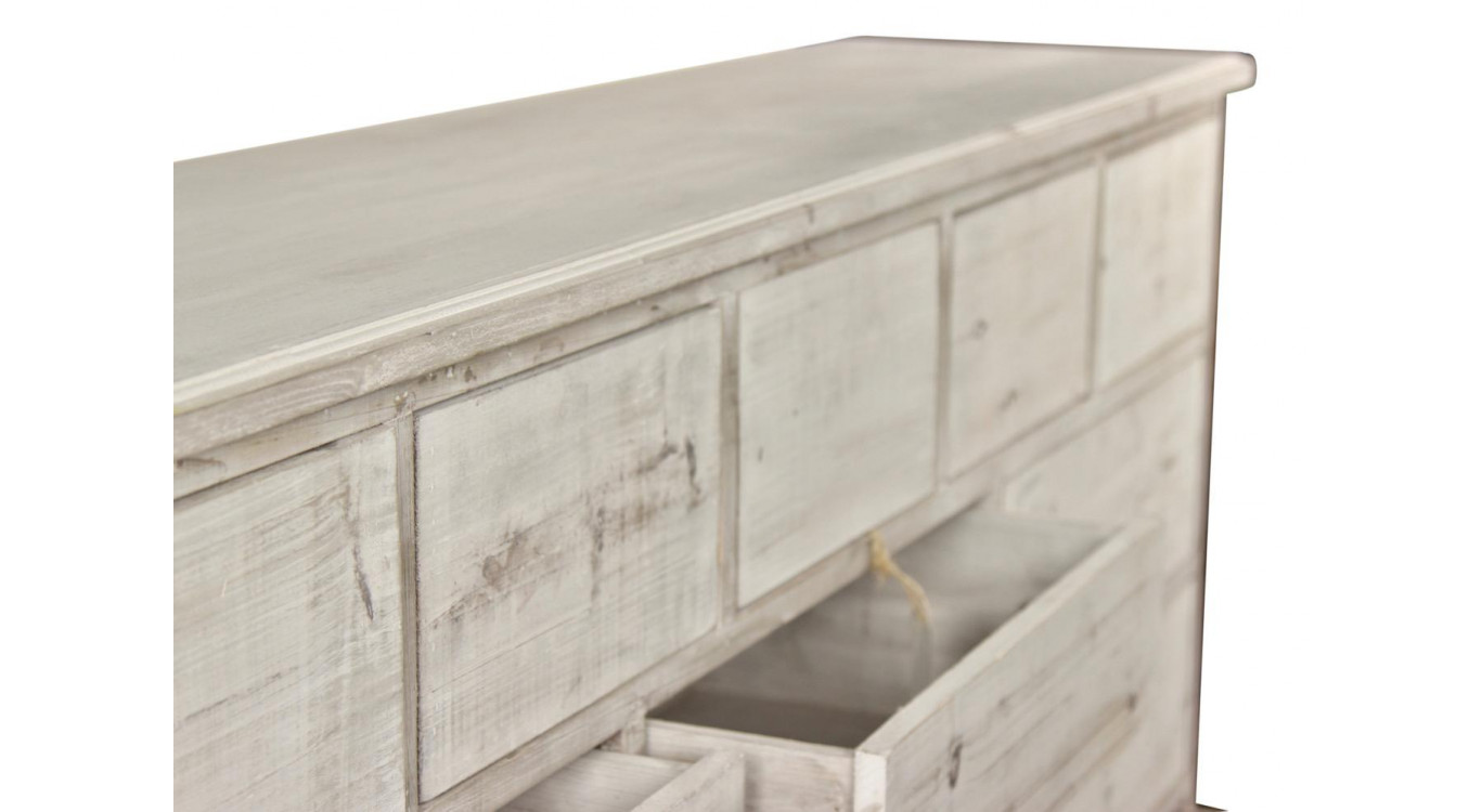 Wochenschrank Chiffonnier Grainetier Bois 16 Schubladen Cerusé Blanc Nu 170x35x92cm