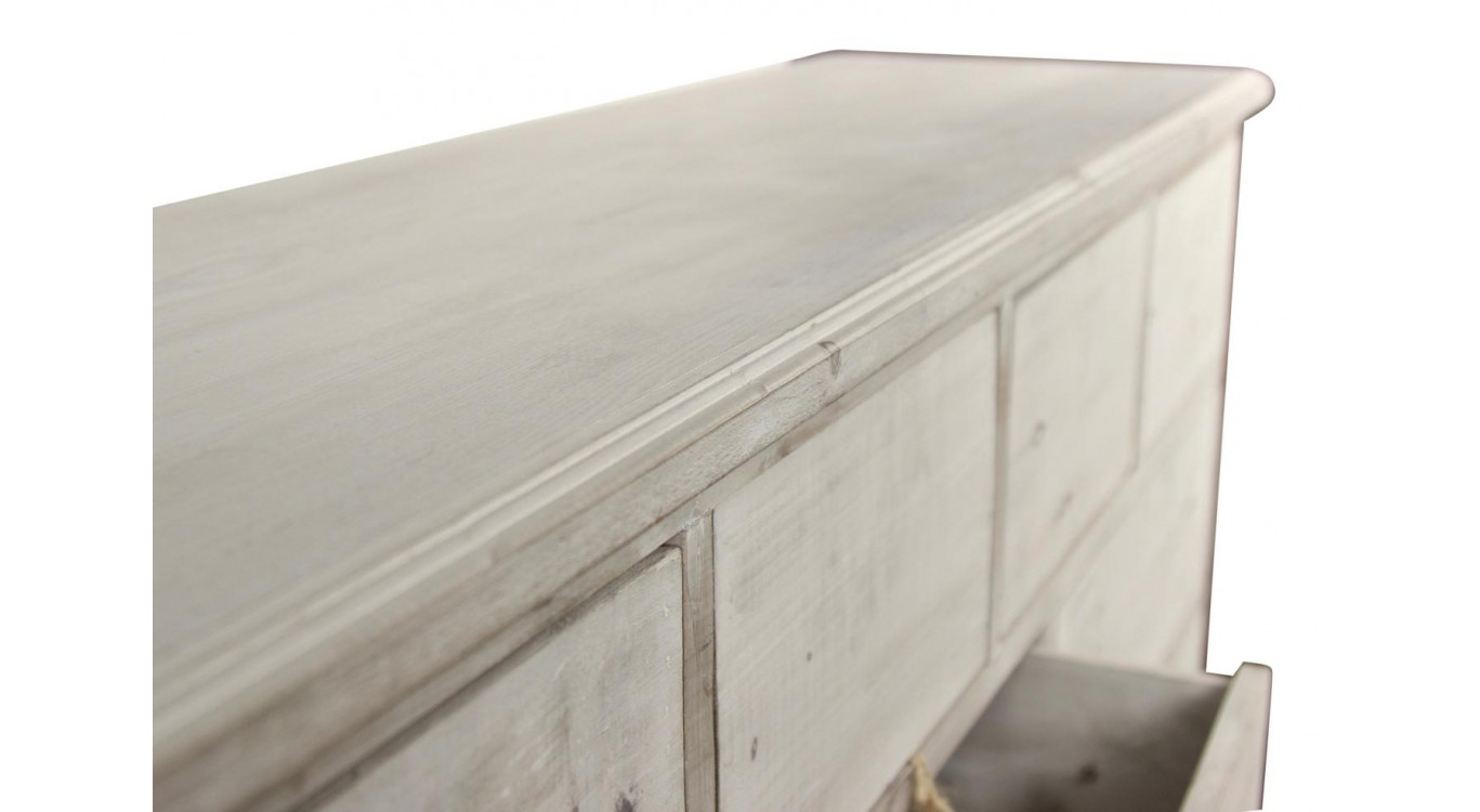 Wochenschrank Chiffonnier Grainetier Bois 16 Schubladen Cerusé Blanc Nu 170x35x92cm