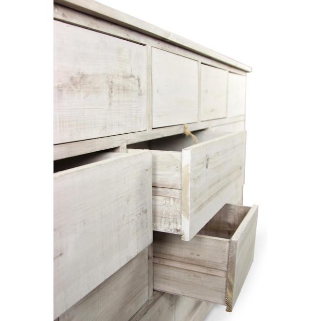 Meuble Semainier Chiffonnier Grainetier Bois 16 Tiroirs Cerusé Blanc Nu 170x35x92cm