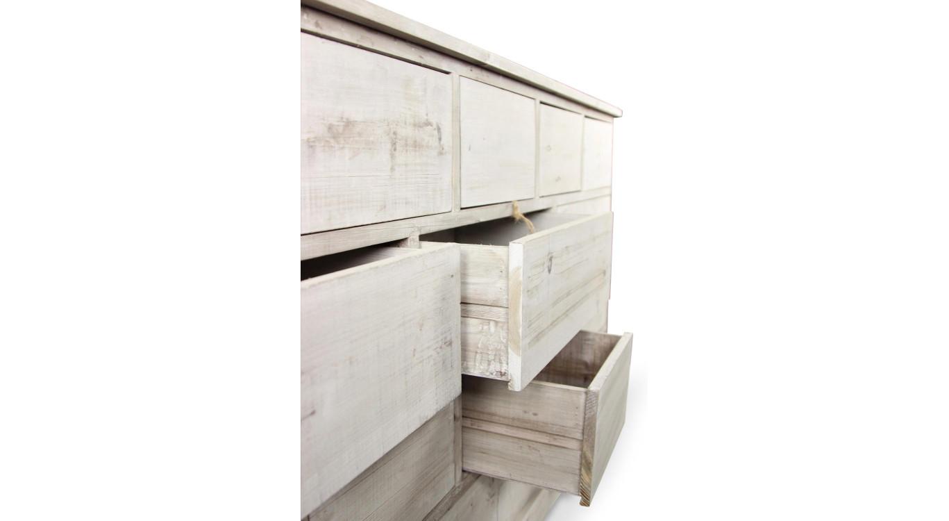 Wochenschrank Chiffonnier Grainetier Bois 16 Schubladen Cerusé Blanc Nu 170x35x92cm
