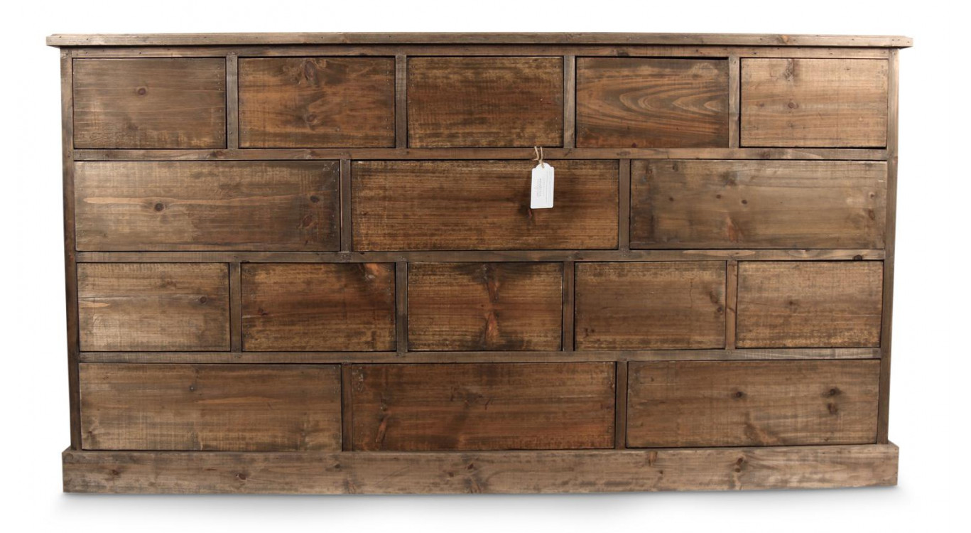 Meuble Semainier Chiffonnier Grainetier Bois 16 Tiroirs Nu 170x35x92cm