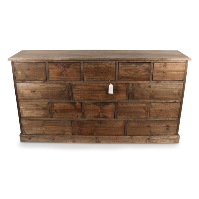 Meuble Semainier Chiffonnier Grainetier Bois 16 Tiroirs Nu 170x35x92cm