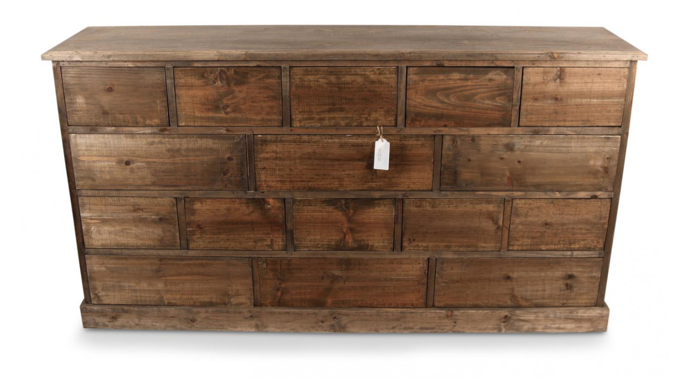 Meuble Semainier Chiffonnier Grainetier Bois 16 Tiroirs Nu 170x35x92cm