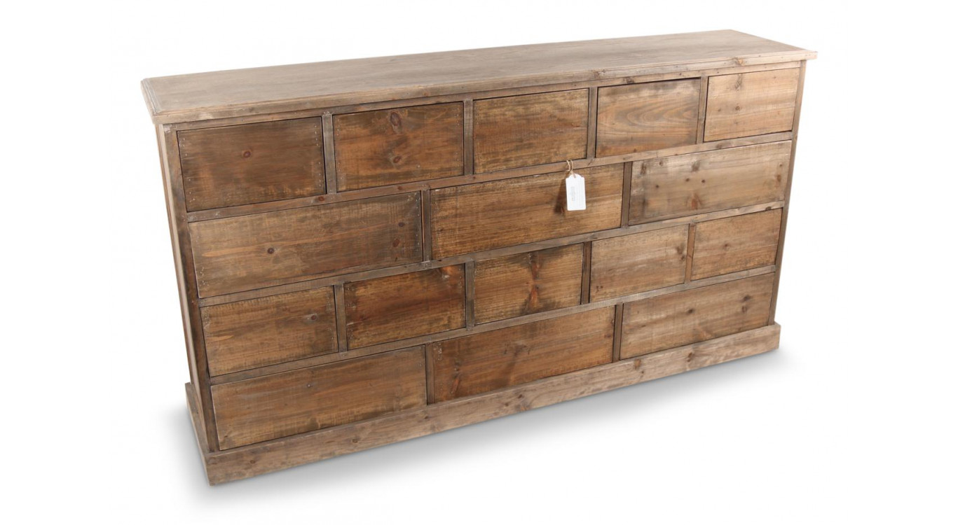 Meuble Semainier Chiffonnier Grainetier Bois 16 Tiroirs Nu 170x35x92cm