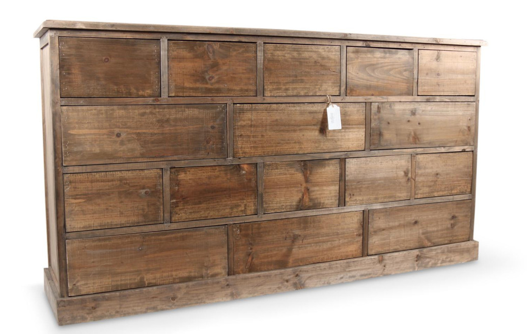 Meuble Semainier Chiffonnier Grainetier Bois 16 Tiroirs Nu 170x35x92cm