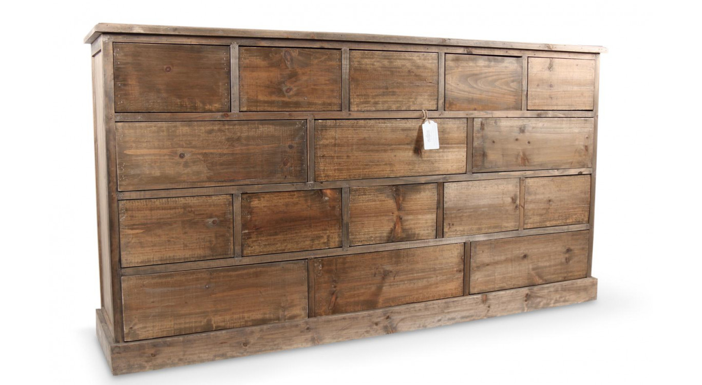 Meuble Semainier Chiffonnier Grainetier Bois 16 Tiroirs Nu 170x35x92cm