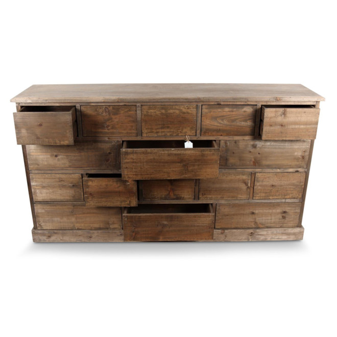 Meuble Semainier Chiffonnier Grainetier Bois 16 Tiroirs Nu 170x35x92cm