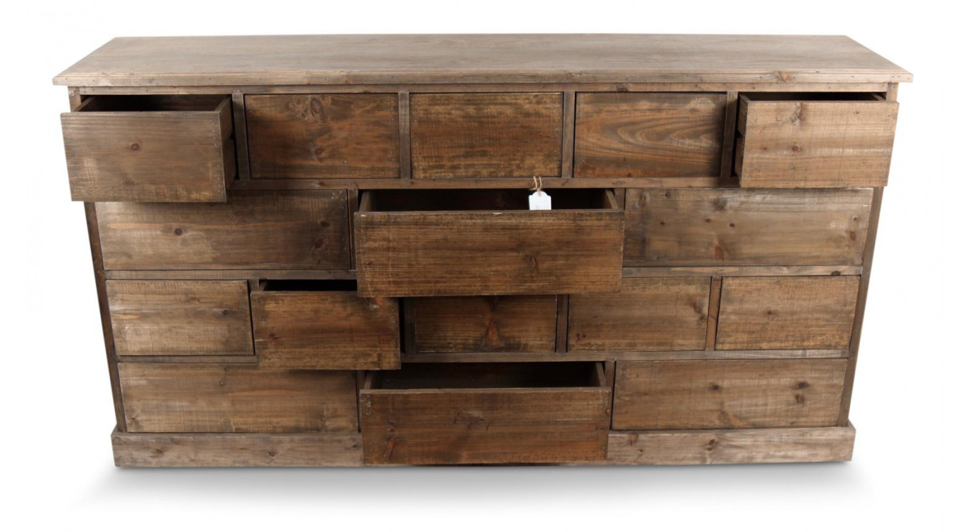 Meuble Semainier Chiffonnier Grainetier Bois 16 Tiroirs Nu 170x35x92cm
