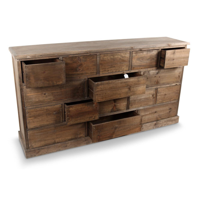 Meuble Semainier Chiffonnier Grainetier Bois 16 Tiroirs Nu 170x35x92cm