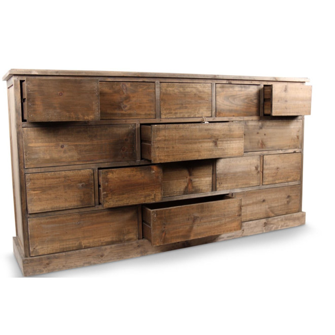 Meuble Semainier Chiffonnier Grainetier Bois 16 Tiroirs Nu 170x35x92cm