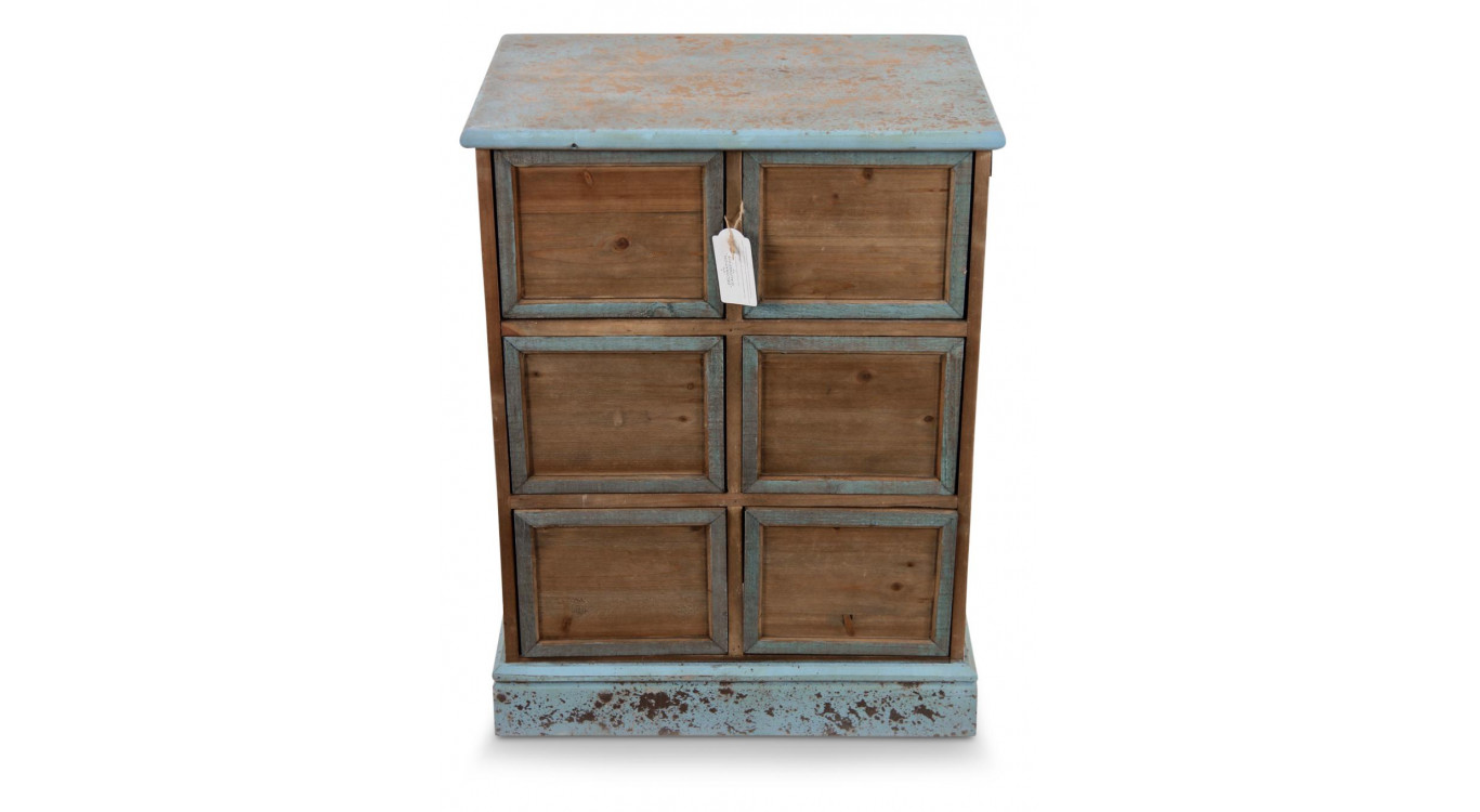Meuble Semainier Chiffonnier Grainetier Bois 6 Tiroirs Bleu Vieilli Nu 58x40.5x76cm