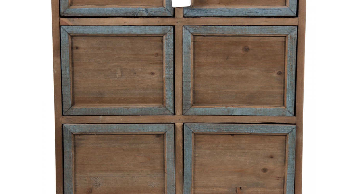Meuble Semainier Chiffonnier Grainetier Bois 6 Tiroirs Bleu Vieilli Nu 58x40.5x76cm