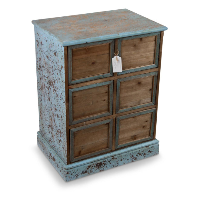 Meuble Semainier Chiffonnier Grainetier Bois 6 Tiroirs Bleu Vieilli Nu 58x40.5x76cm