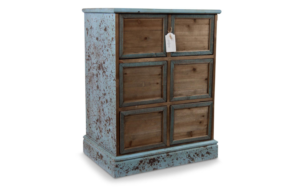 Meuble Semainier Chiffonnier Grainetier Bois 6 Tiroirs Bleu Vieilli Nu 58x40.5x76cm