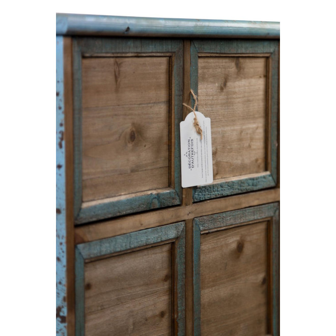 Meuble Semainier Chiffonnier Grainetier Bois 6 Tiroirs Bleu Vieilli Nu 58x40.5x76cm