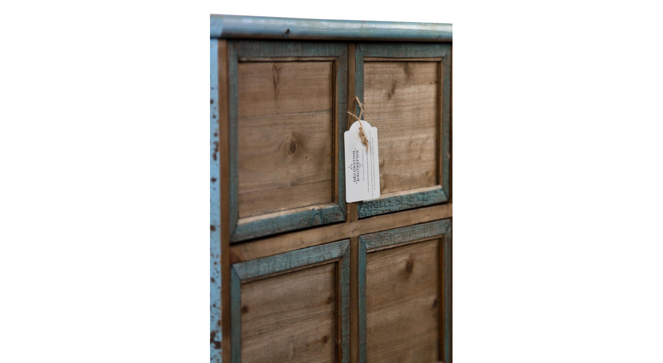 Meuble Semainier Chiffonnier Grainetier Bois 6 Tiroirs Bleu Vieilli Nu 58x40.5x76cm