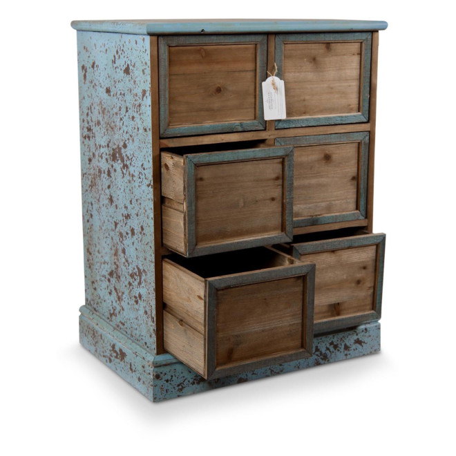 Meuble Semainier Chiffonnier Grainetier Bois 6 Tiroirs Bleu Vieilli Nu 58x40.5x76cm