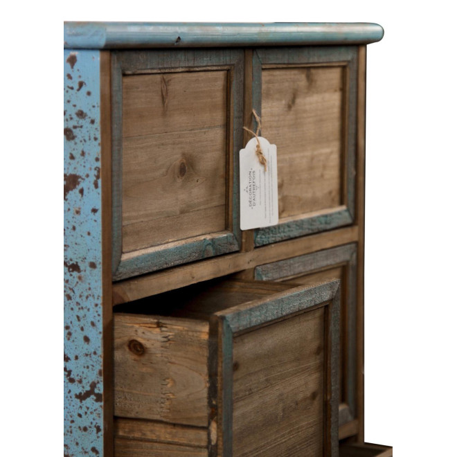 Meuble Semainier Chiffonnier Grainetier Bois 6 Tiroirs Bleu Vieilli Nu 58x40.5x76cm